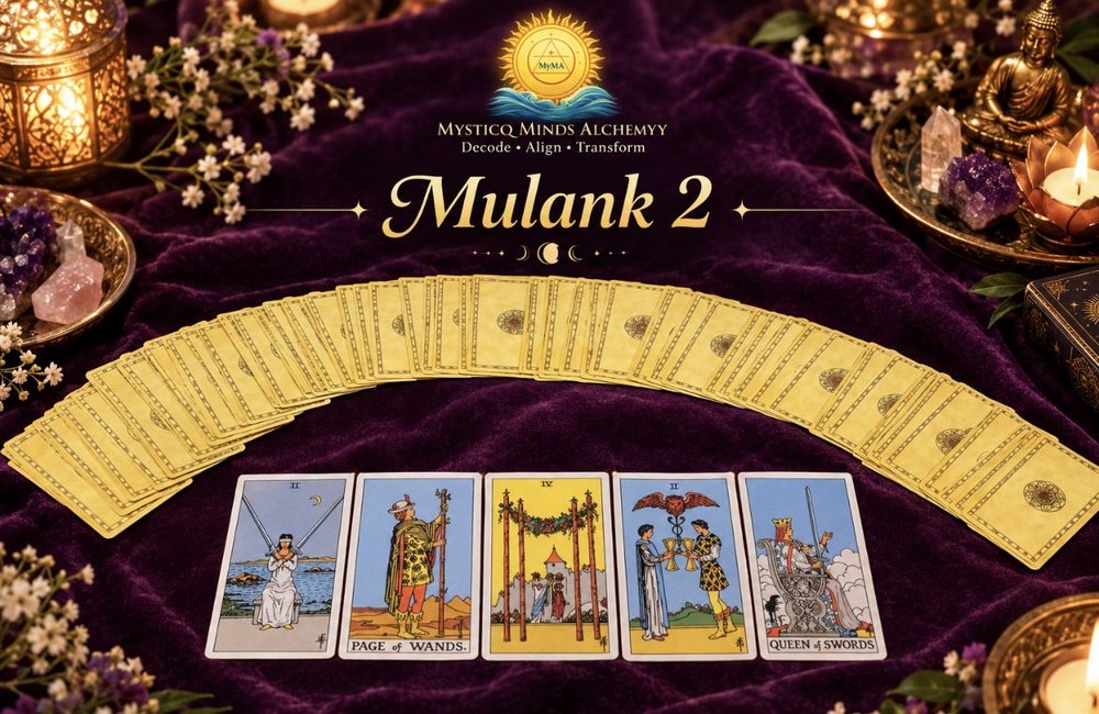 Mulank 2 October 2026 tarot spread with the five drawn cards