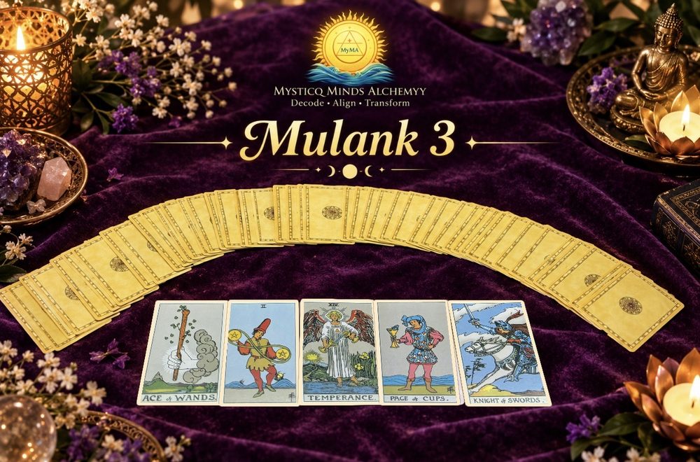 Mulank 3 October 2026 tarot spread with the five drawn cards