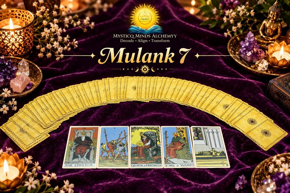 Mulank 7 October 2026 tarot spread with the five drawn cards