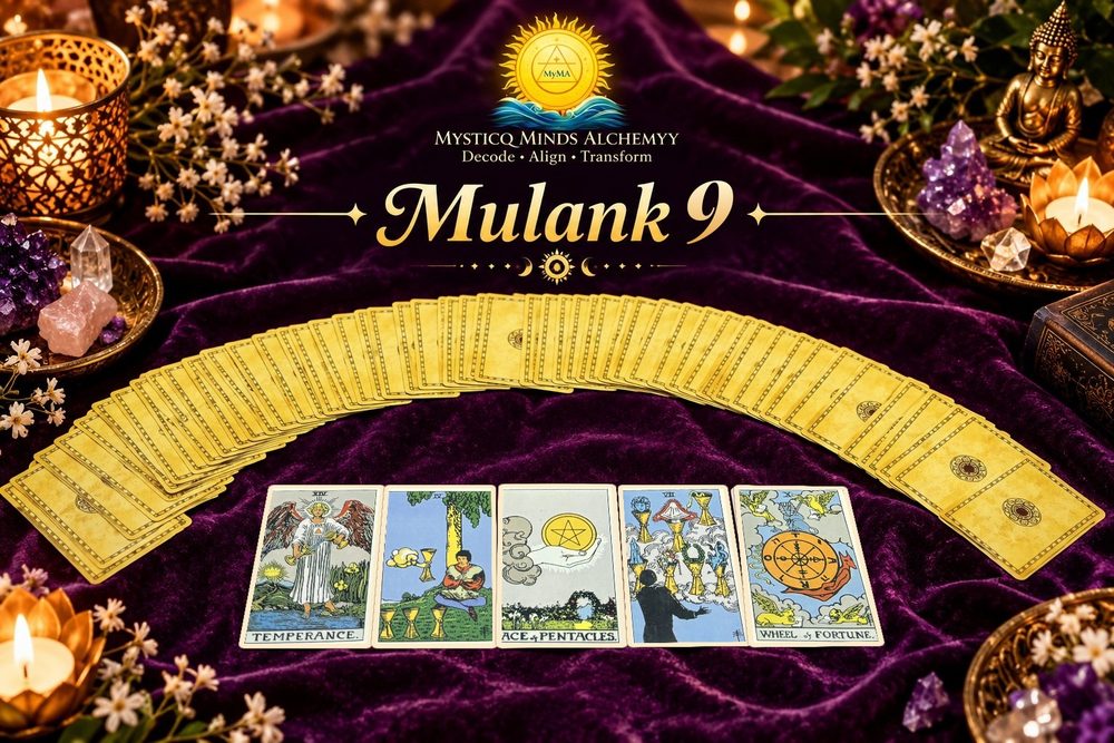 Mulank 9 October 2026 tarot spread with the five drawn cards